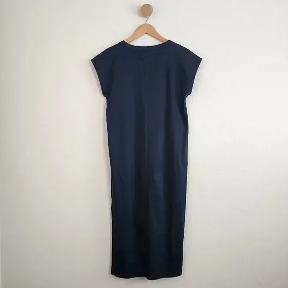 Everlane The Luxe Cotton Side Slit Tee Dress XS Black NWT Midi Short Sleeve New - Picture 7 of 12